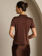 [Kaffe] SilkSilky-SE 100% Silk Jersey Short Sleeve Mock Neck Dam T-Shirt 002