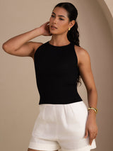 [Svart] SilkSilky-SE Sleeveless Round Neck Cami Toppar 003