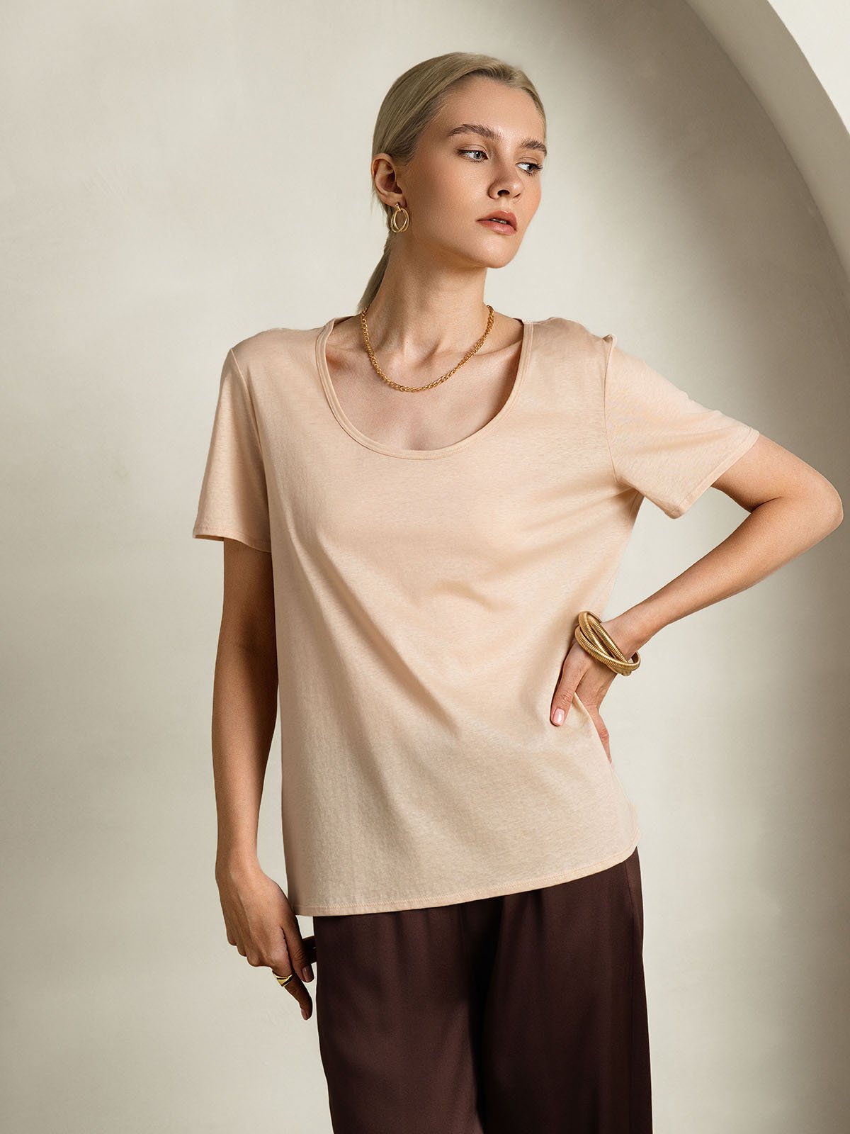 SilkSilky-SE Silke Kort Ärm Womens T-Shirt Beige 004