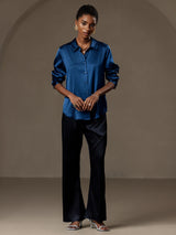 [Kungsblått] SilkSilky-SE Long Sleeve Lapel Collar Damskjorta 005
