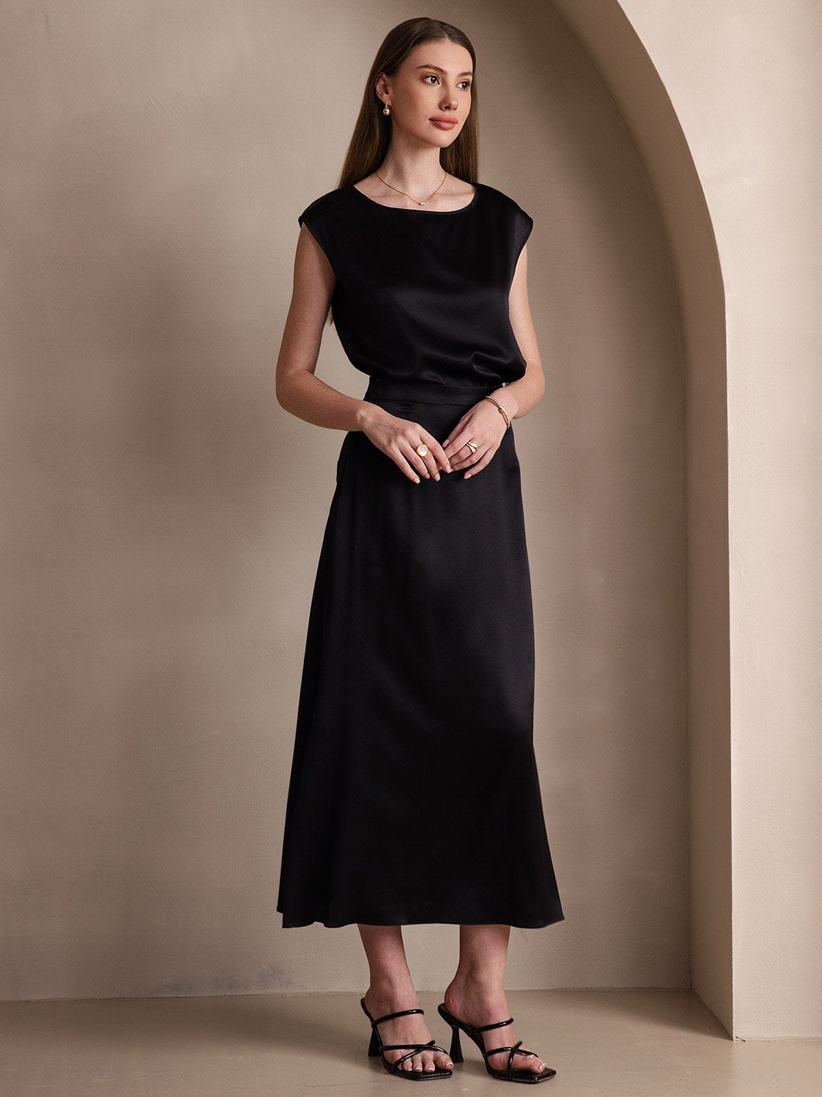 [Svart] SilkSilky-SE 19Momme Silke Skirt 004