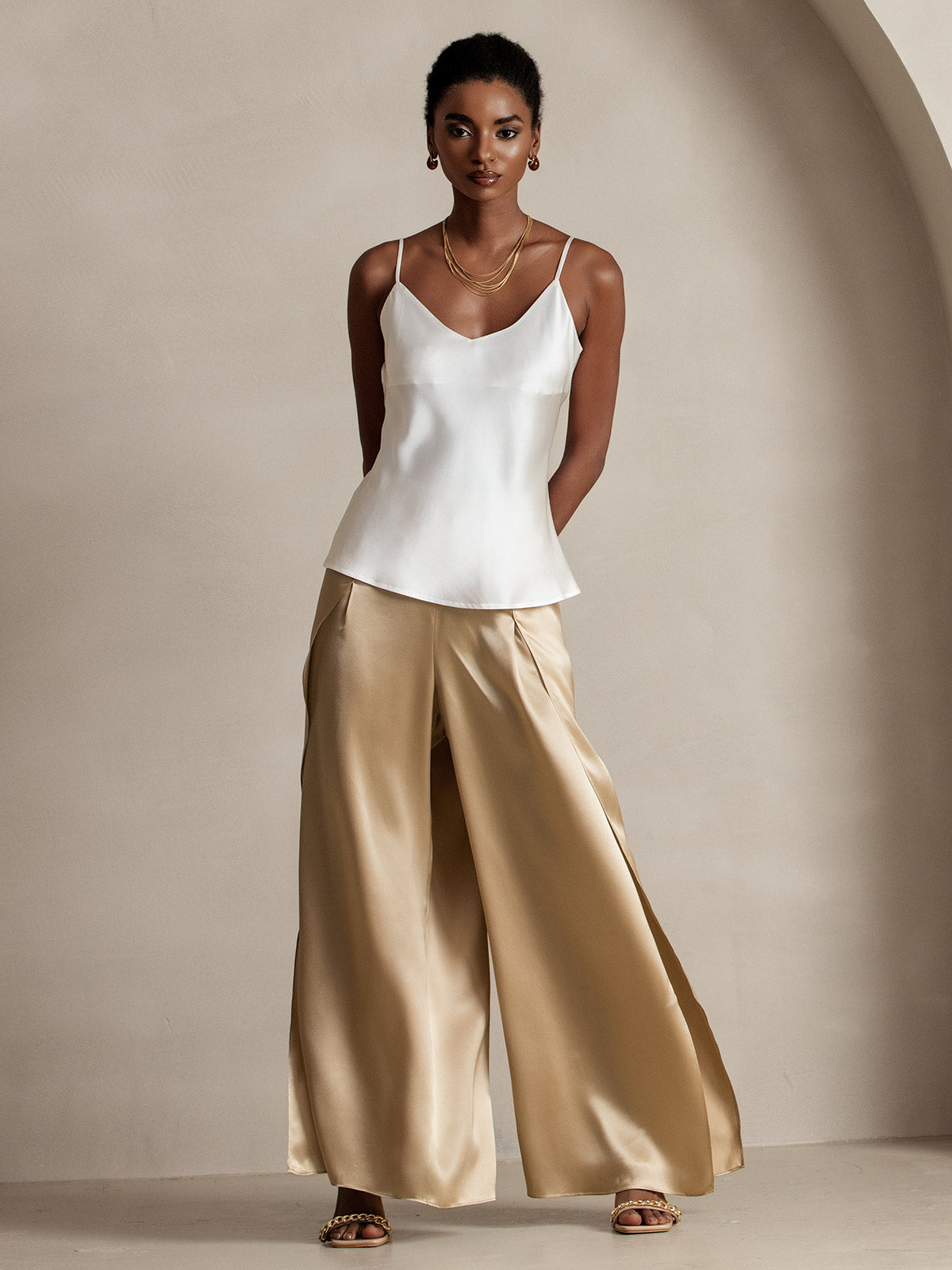 [Champagne] SilkSilky-SE 19Momme Silke Womens Pants 004