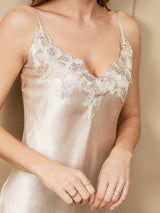 [Beige] SilkSilky-SE Spaghetti Strap V Neck Nattlinne 006