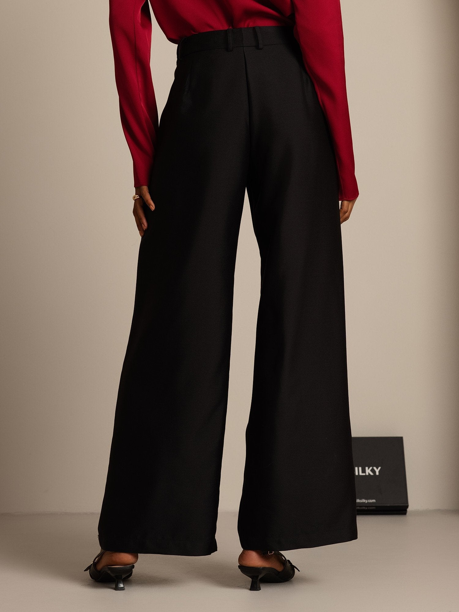 [Svart] SilkSilky-SE 32Momme Silk-Wool Blend Womens Pants 002,