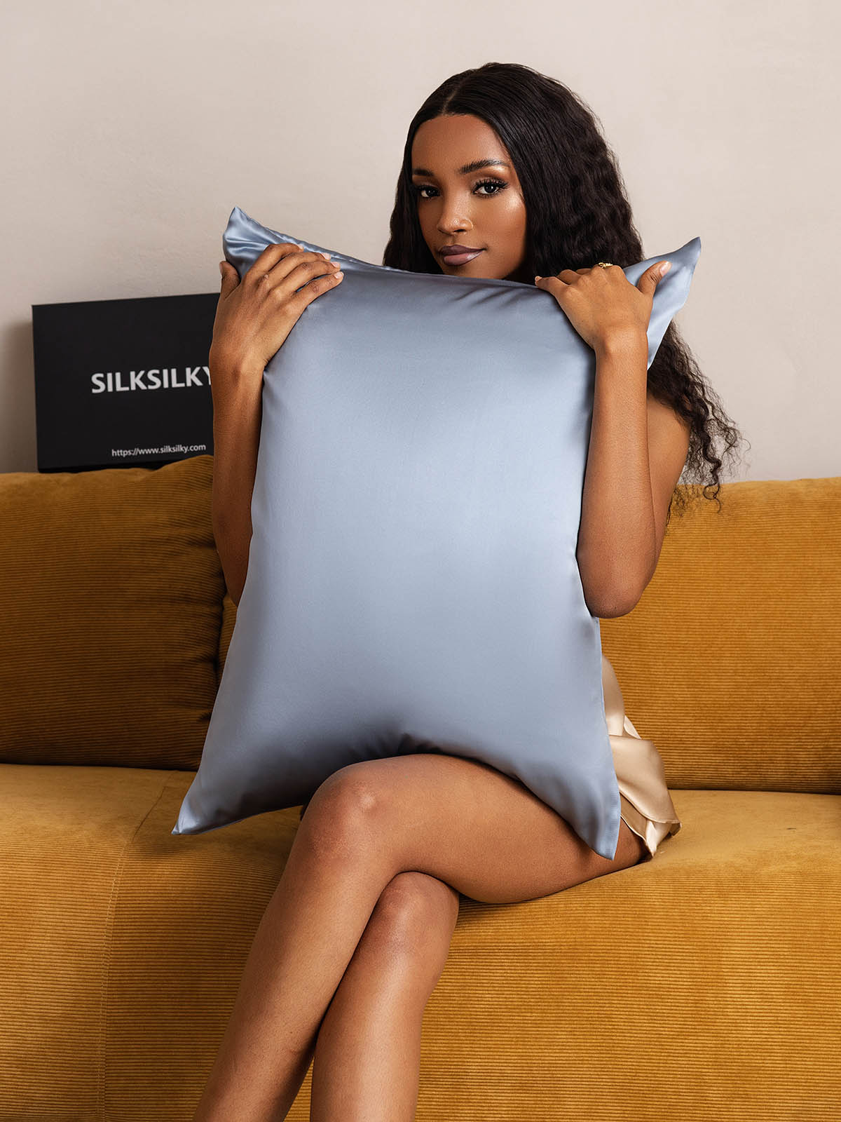 [Gråblå] SilkSilky-SE 19Momme Rent Silke Pillowcase 004