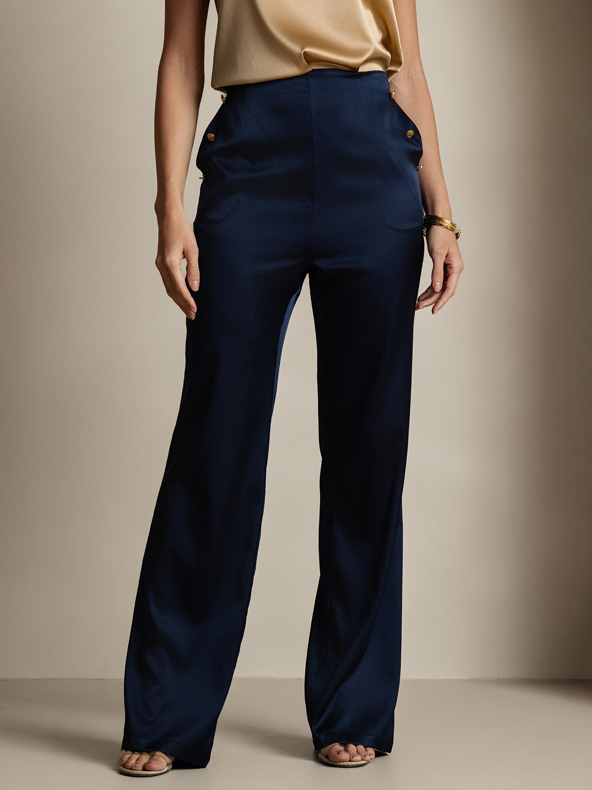 [Mörkblå] SilkSilky-SE 19Momme Silke Womens Pants 003