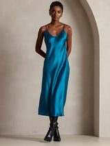 [Kungsblått] SilkSilky-SE Spaghetti Strap V Neck Klänning 005