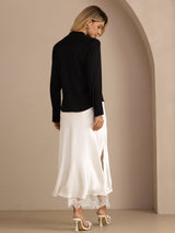 [Svart] SilkSilky-SE Long Sleeve Tie Neck Damblusar 005