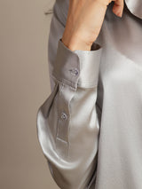 [Ljusgrå] SilkSilky-SE Long Sleeve Lapel Collar Damskjorta 005