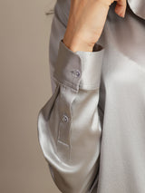 [Ljusgrå] SilkSilky-SE Long Sleeve Lapel Collar Damskjorta 005
