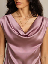 [Blek Mauve] SilkSilky-SE Cap Sleeve Cowl Neck Dam T-Shirt 005