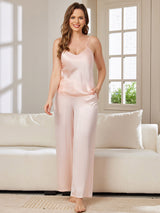 [Rosa] SilkSilky-SE Spaghetti Rem V Ringning Camisole Set 003