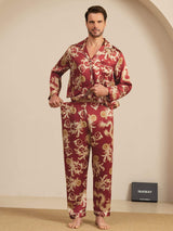 [Vinröd Drake] SilkSilky-SE Long Sleeve Notchkrage Herr Pyjama 004
