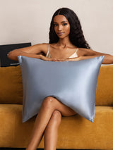 [Gråblå] SilkSilky-SE 22Momme Rent Silke Pillowcase 001