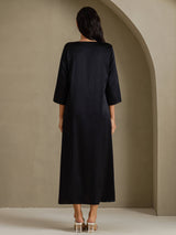 [Svart] SilkSilky-SE 3/4 Sleeve Round Neck Klänning 002