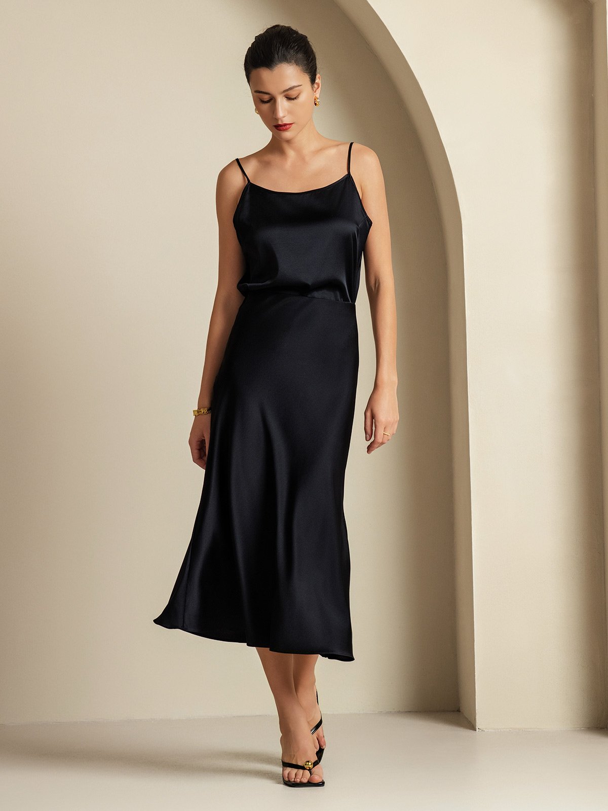 [Svart] SilkSilky-SE 19Momme Rent Silke Womens Outfit Sets 001,
