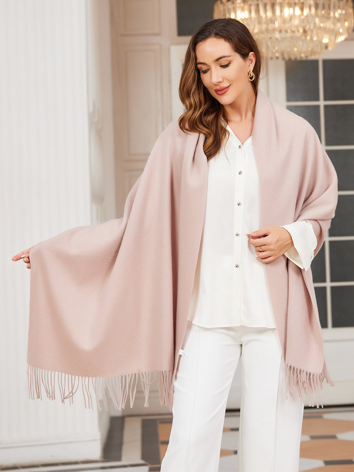 [Ljusbeige] SilkSilky-SE Ull Scarf 001