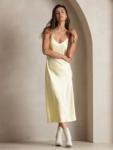[Ljusgul] SilkSilky-SE Spaghetti Strap V Neck Klänning 003