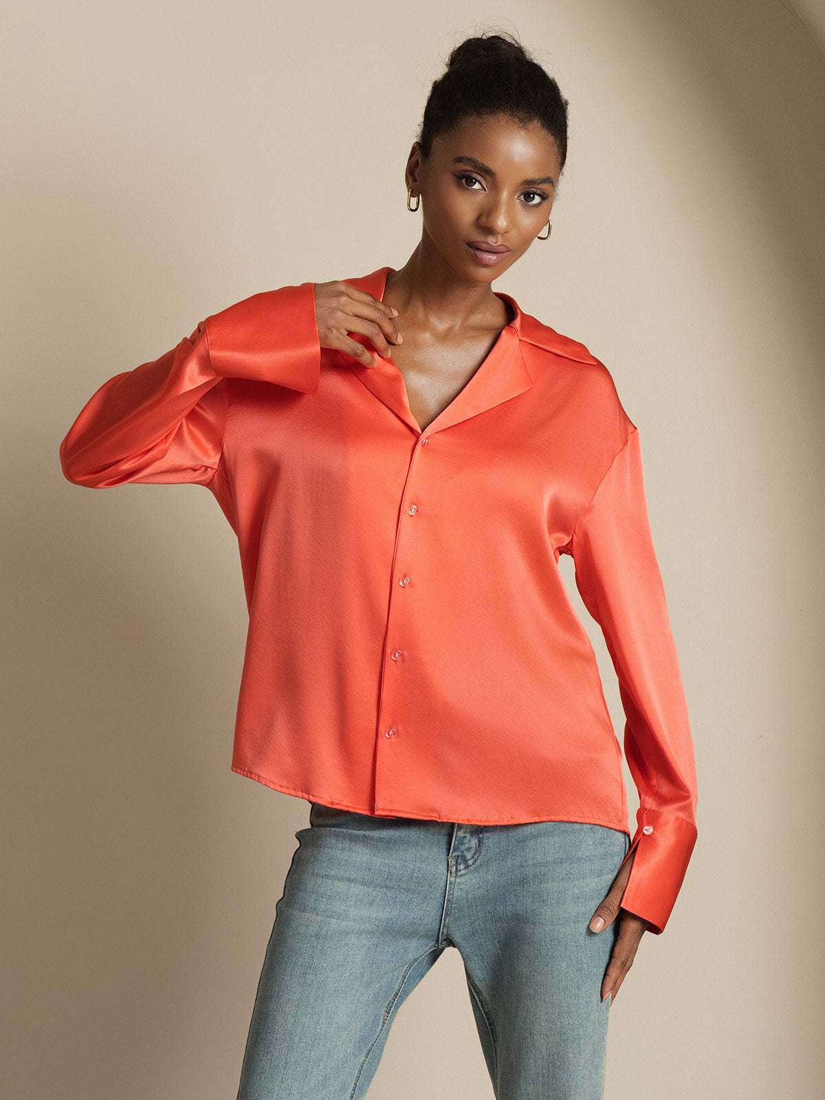 [Kejserligt Röd] SilkSilky-SE 19Momme Silke Womens Shirt 007