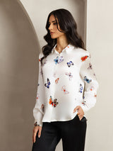 [Vit Fjäril] SilkSilky-SE Long Sleeve Lapel Collar Damskjorta 005