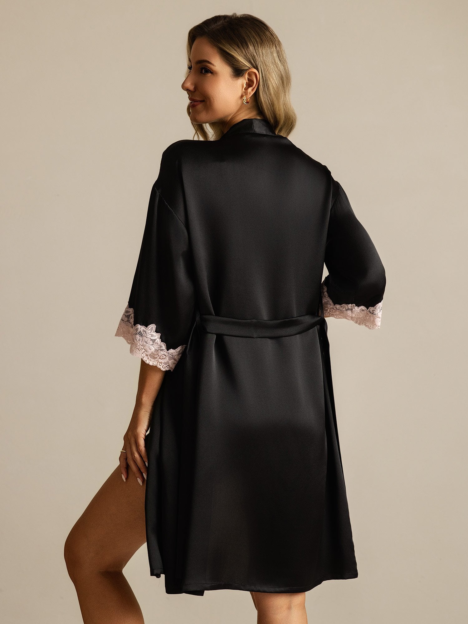 [Svart] SilkSilky-SE Rent Silke Womens Robe 002