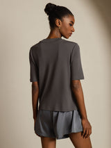 [Grå] SilkSilky-SE Half Sleeve Crewkrage Dam T-Shirt 002