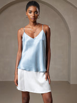 [Gråblå] SilkSilky-SE Spaghetti Strap V Neck Cami Toppar 003