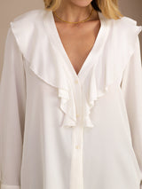 [Vit] SilkSilky-SE Long Sleeve Deep V Neck Damblusar 004