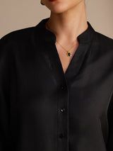 [Svart] SilkSilky-SE Long Sleeve Blouse 005