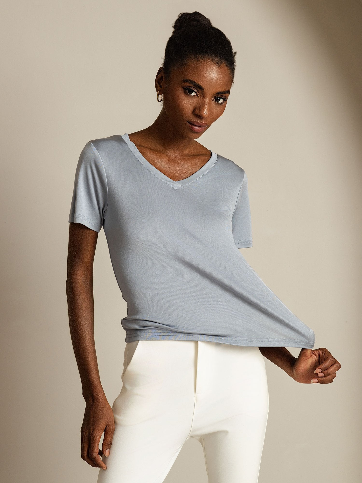 [Ljusgrå] SilkSilky-SE Rent Silke Womens T-Shirt 006