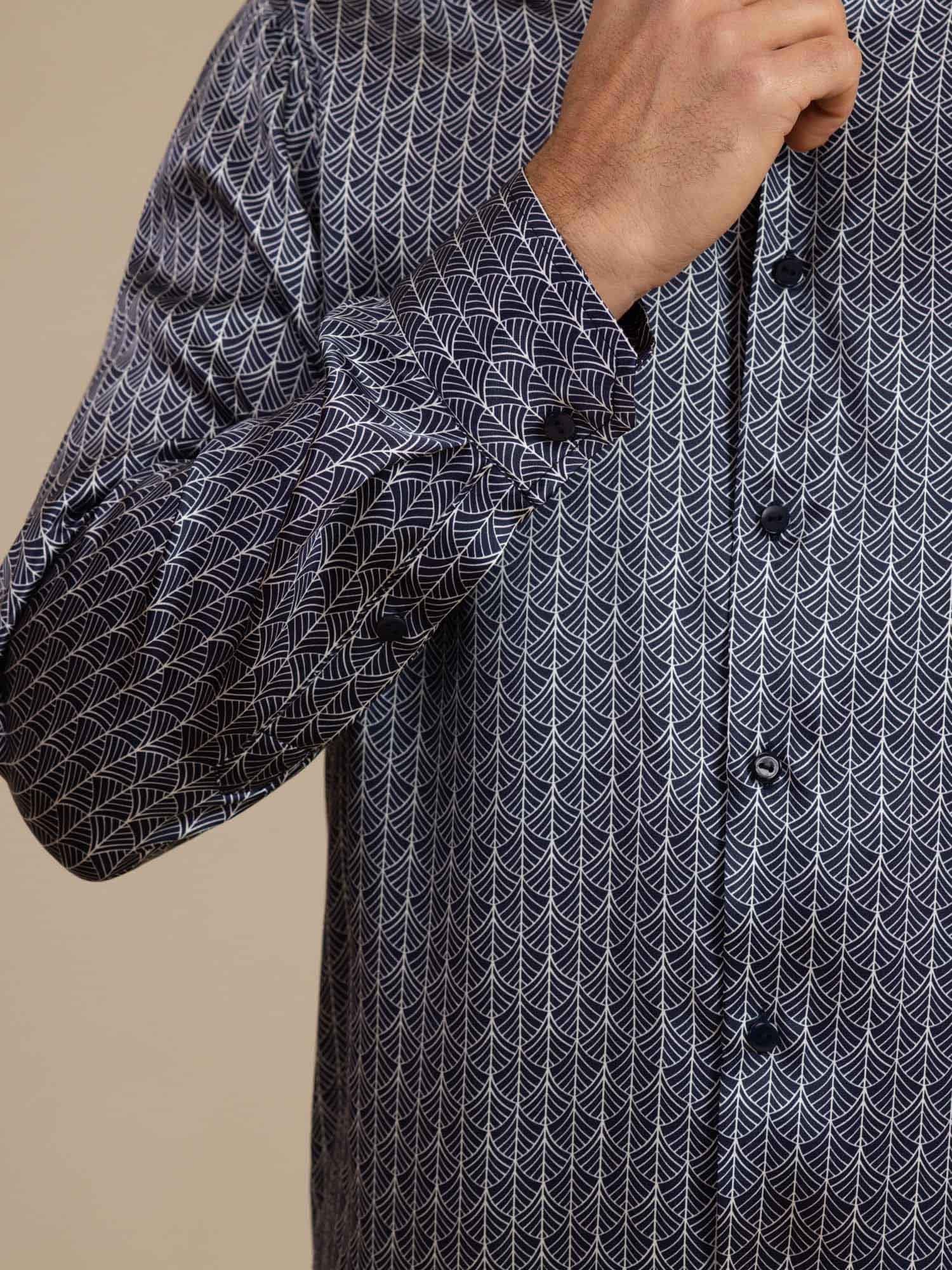 [Marin Ginkgo] SilkSilky-SE Lång Ärm Slagkrage Herrskjorta 005