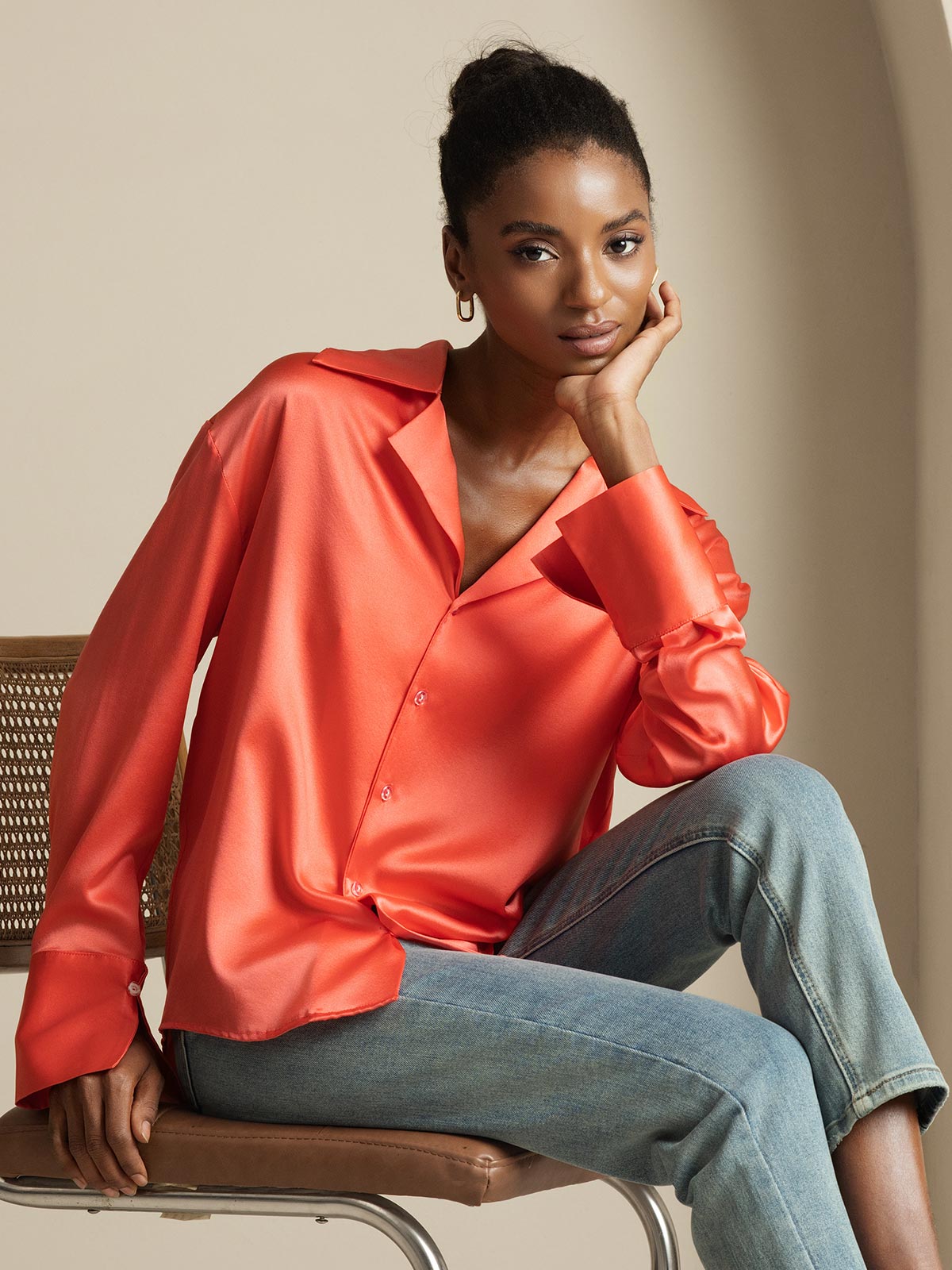 [Kejserligt Röd] SilkSilky-SE 19Momme Silke Womens Shirt 001