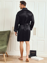 [Svart] SilkSilky-SE Rent Silke 3/4 Ärm Mens Robe 002