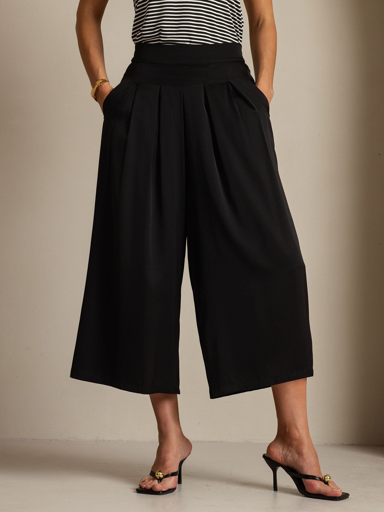 [Svart] SilkSilky-SE 19Momme Silke Womens Pants 001