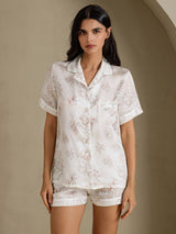 [Krämblommor] SilkSilky-SE Short Sleeve Notch Collar Dam Pyjama 001