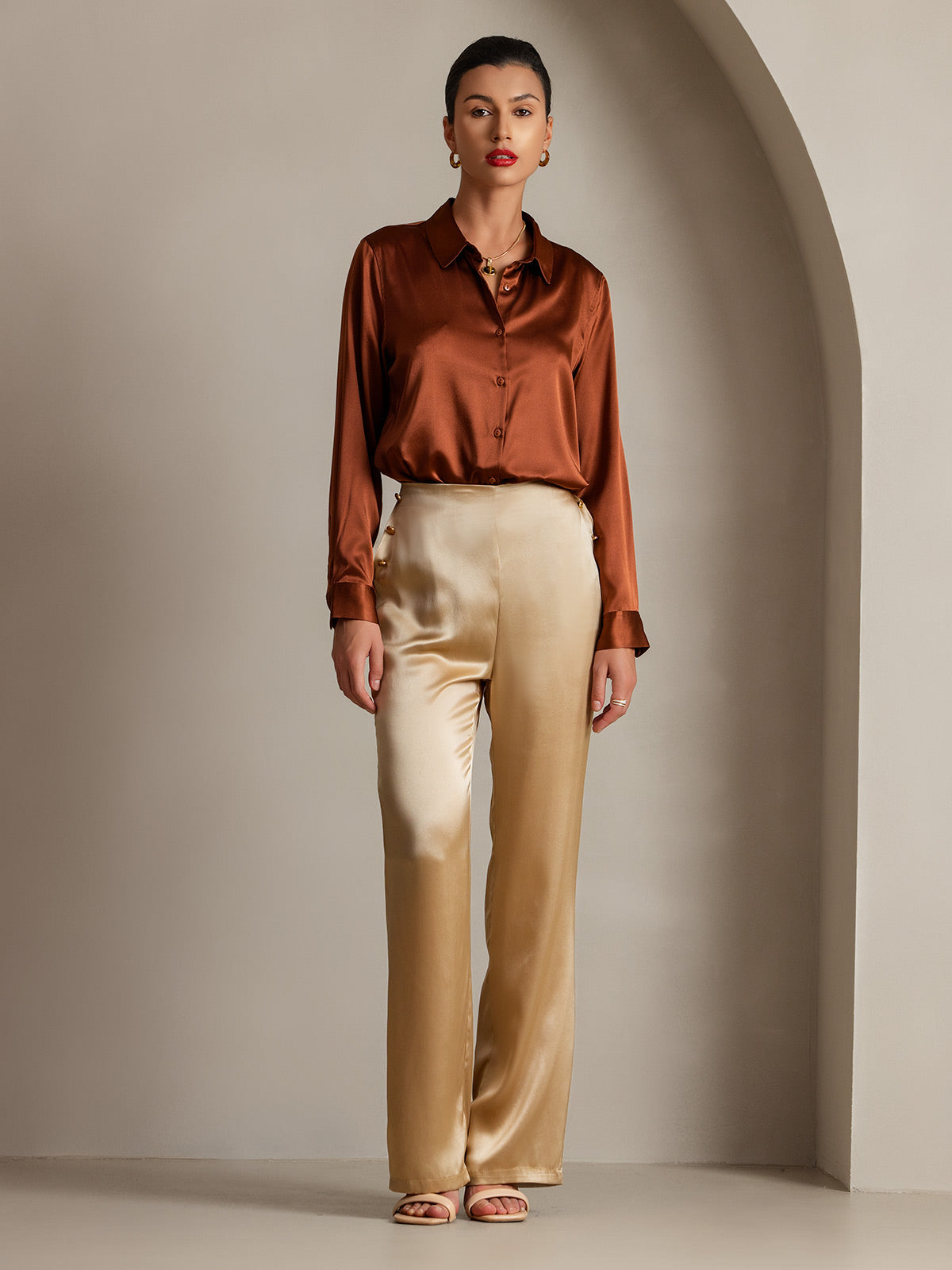 [Champagne] SilkSilky-SE 19Momme Silke Womens Pants 006