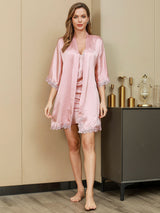 [Rosa] SilkSilky-SE Rent Silke Hårärm Nightgown&Robe Set 002