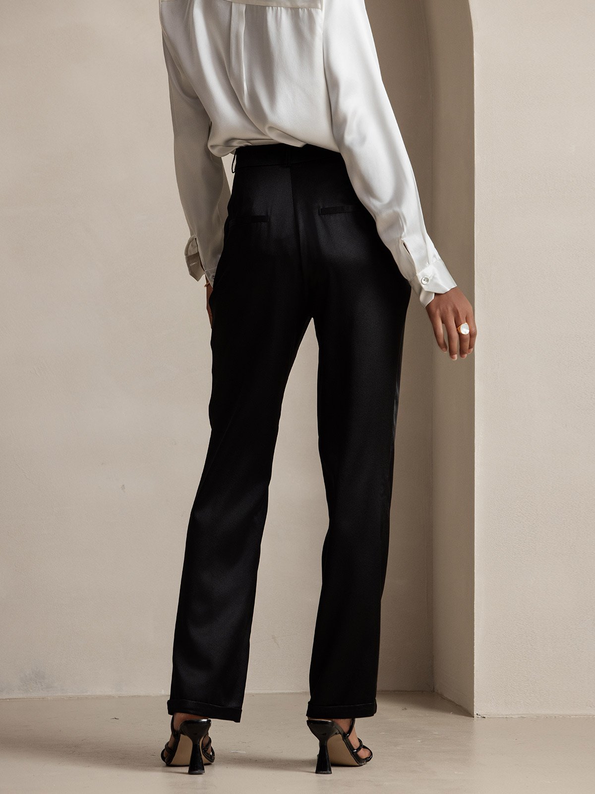 [Svart] SilkSilky-SE 19Momme Silke Womens Pants 002