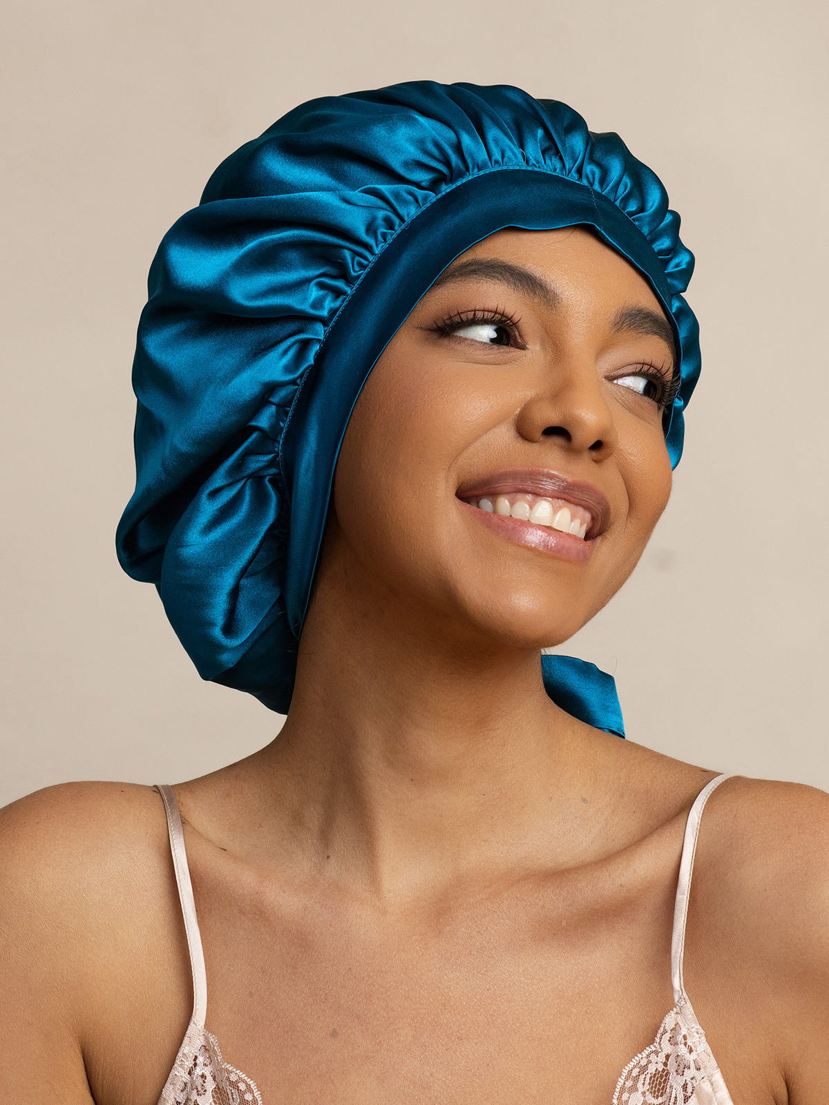 [Kungsblått] SilkSilky-SE Rent Silke Sleep Cap 004