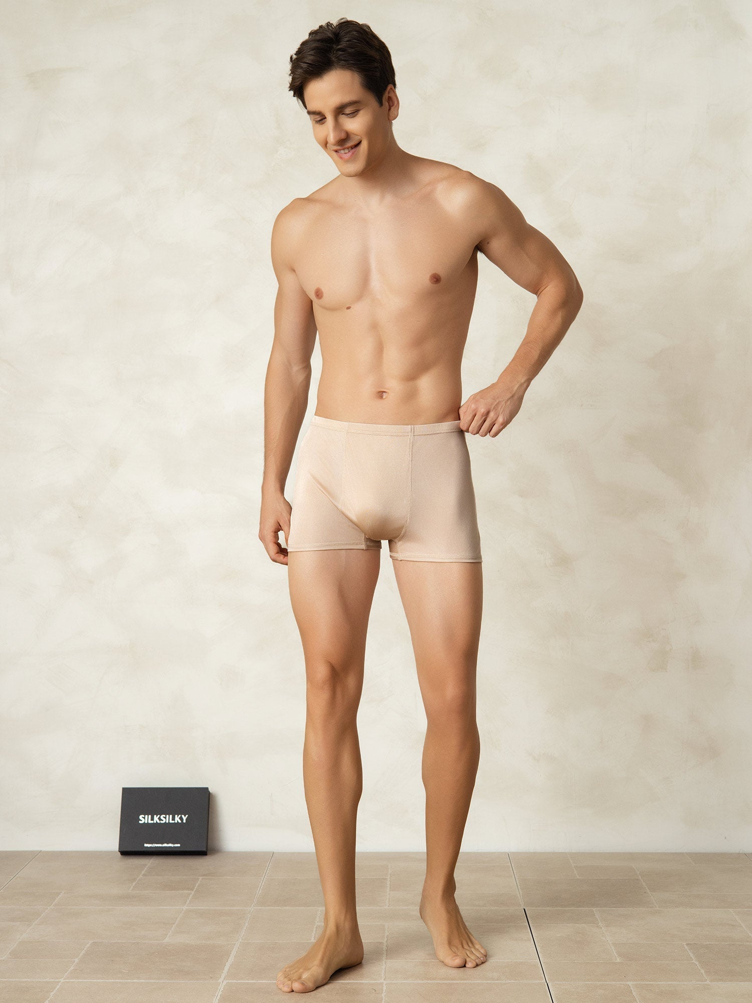 [Beige] SilkSilky-SE Silke Stickad Mens Underwear 004