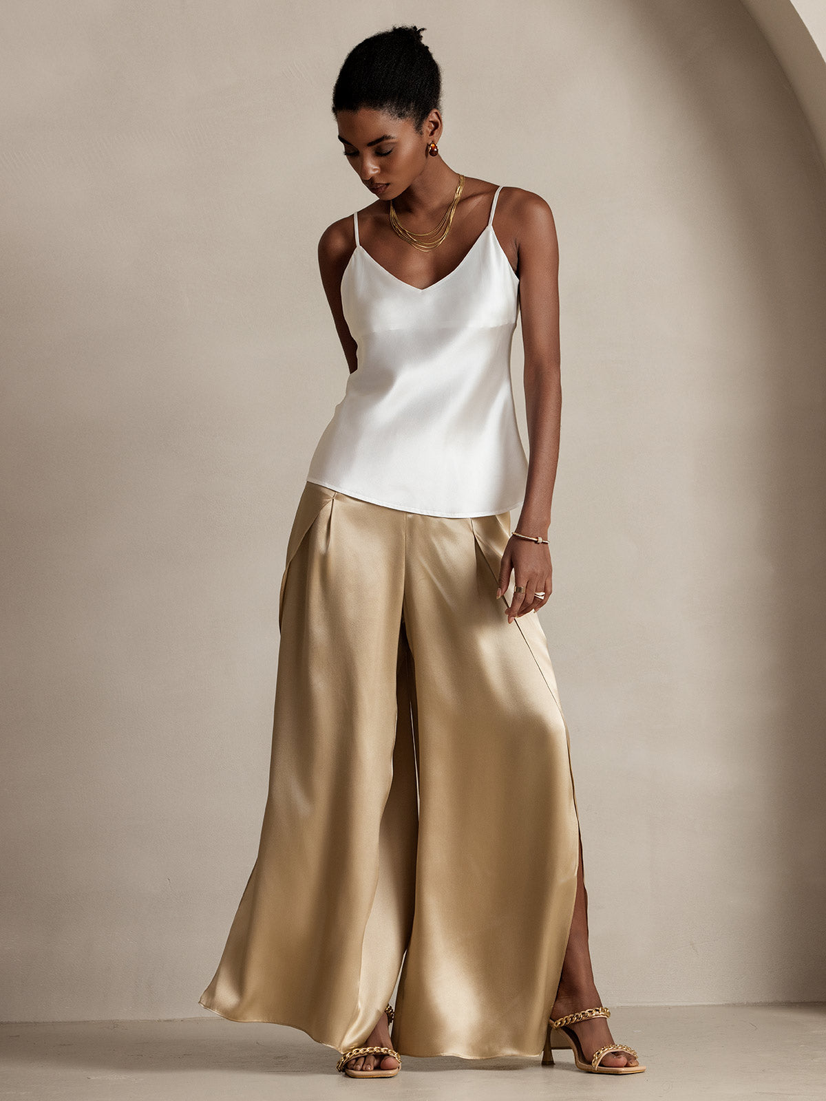 [Champagne] SilkSilky-SE 19Momme Silke Womens Pants 005