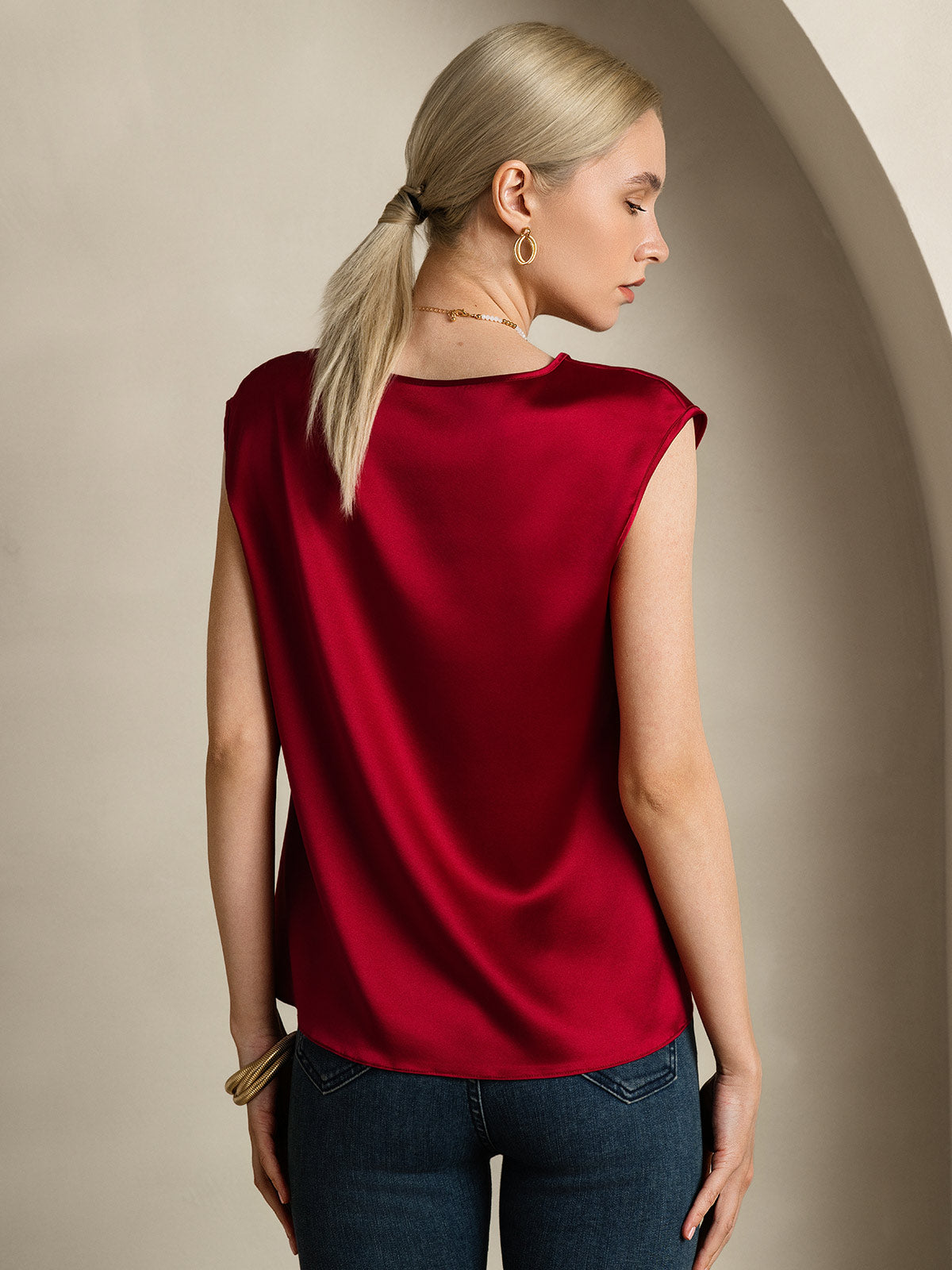[Vin] SilkSilky-SE Cap Sleeve Round Neck Dam T-Shirt 002