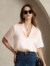 [Rosa] SilkSilky-SE Short Sleeve Lapel Collar Damskjorta 001