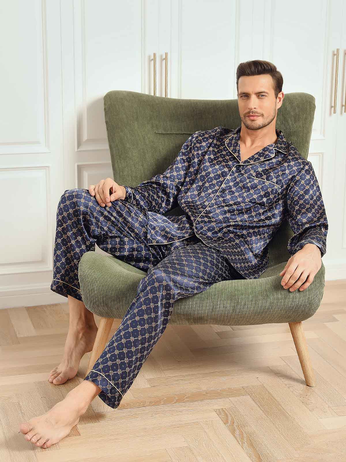 [Marin Kedja] SilkSilky-SE Long Sleeve Lapel Collar Herr Pyjama 001