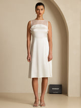 [Vit] SilkSilky-SE 19Momme Sleeveless Illusion Neck Klänning 003
