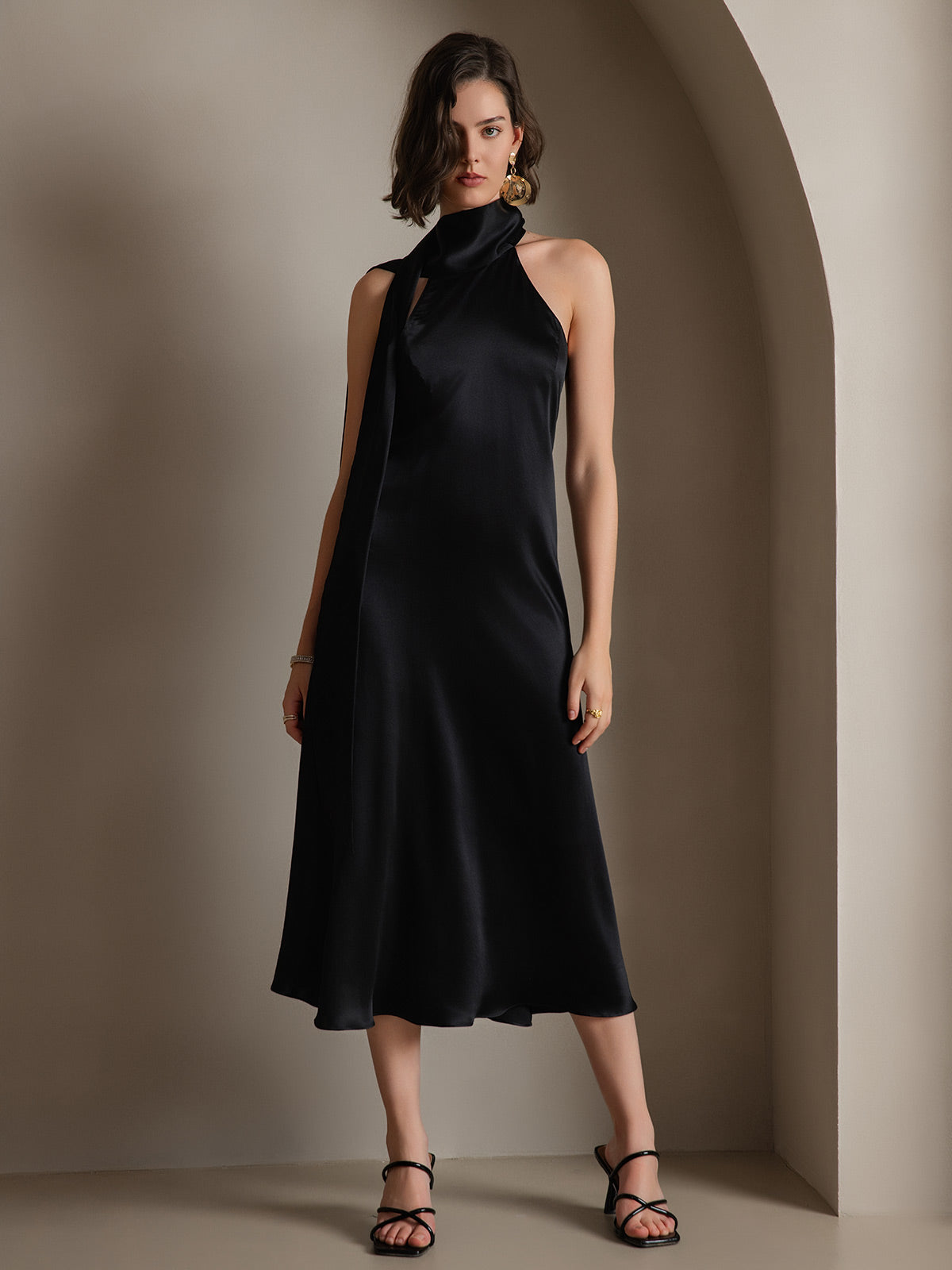 [Svart] SilkSilky-SE 19Momme Silke Dress 004