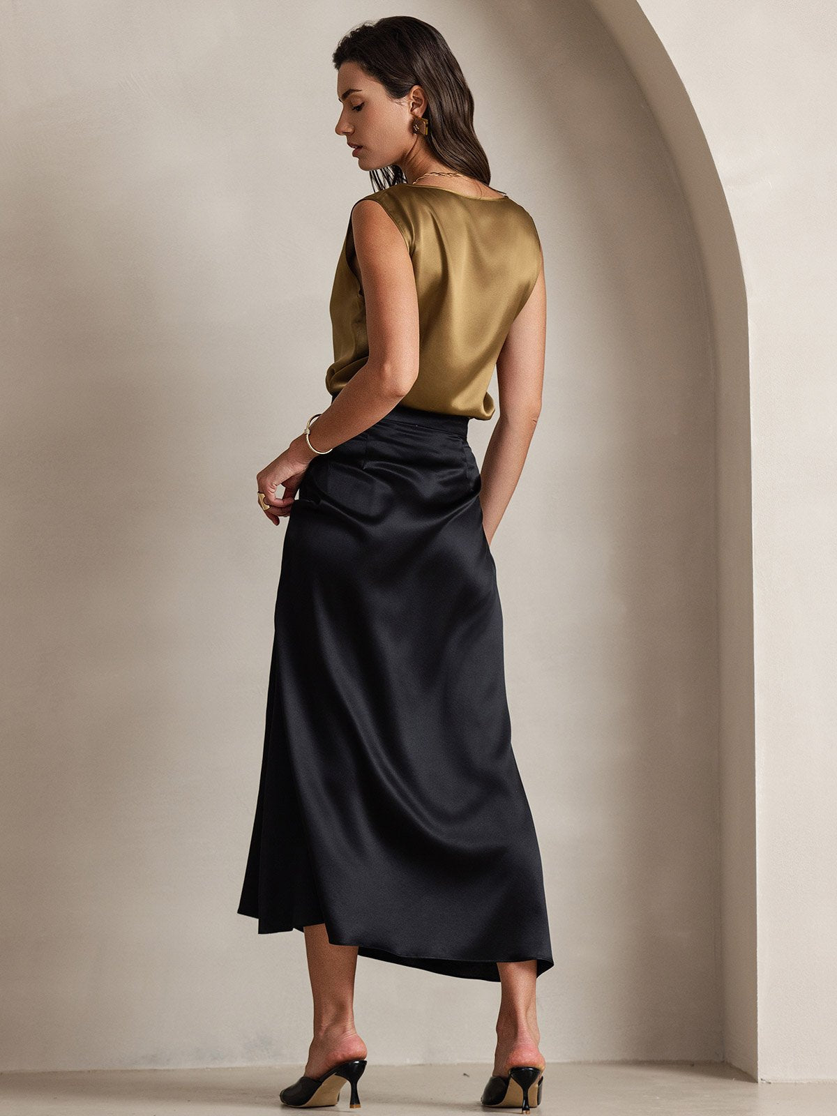[Svart] SilkSilky-SE 19Momme Silke Skirt 002