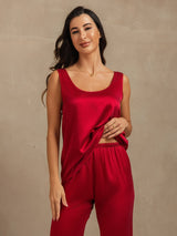 [Vin] SilkSilky-SE 19Momme Ärmlös Djup Rund Halsringning Dam Pyjama 007