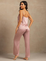 [Persikohud] SilkSilky-SE 19Momme Spaghetti Rem Djup Rund Halsringning Camisole Set 002
