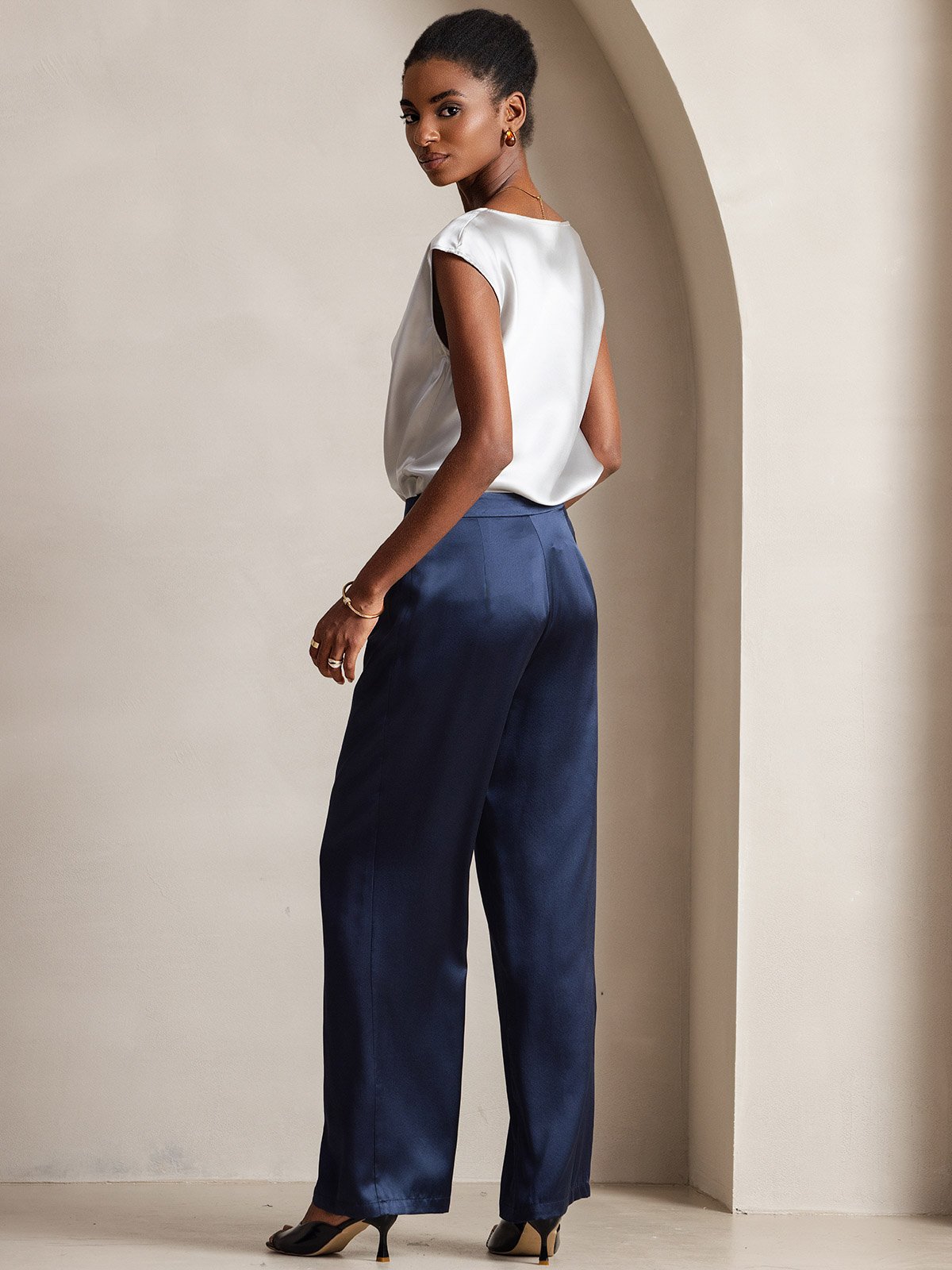 [Mörkblå] SilkSilky-SE 19Momme Silke Womens Pants 003